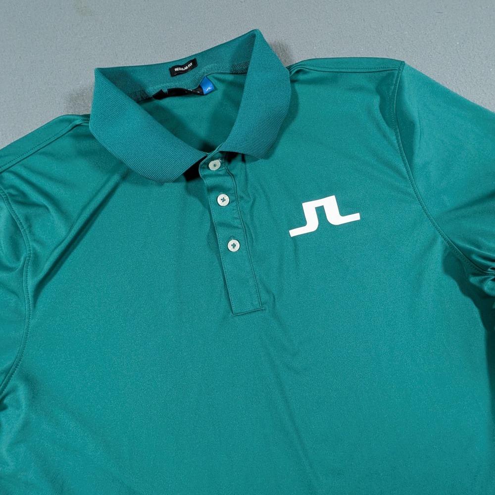 J. Lindeberg Big Bridge Polo Shirt Mens Size Large Teal Green Golf Top